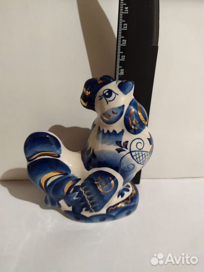 Фигурки Гжель собака и золотой петушок
