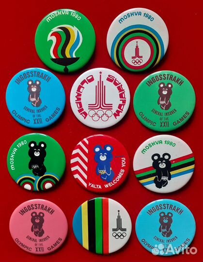 Набор значков Олимпиада 80. Мишка. Эмблема. norma