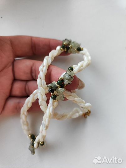 Колье перламутр нефрит винтаж редкость