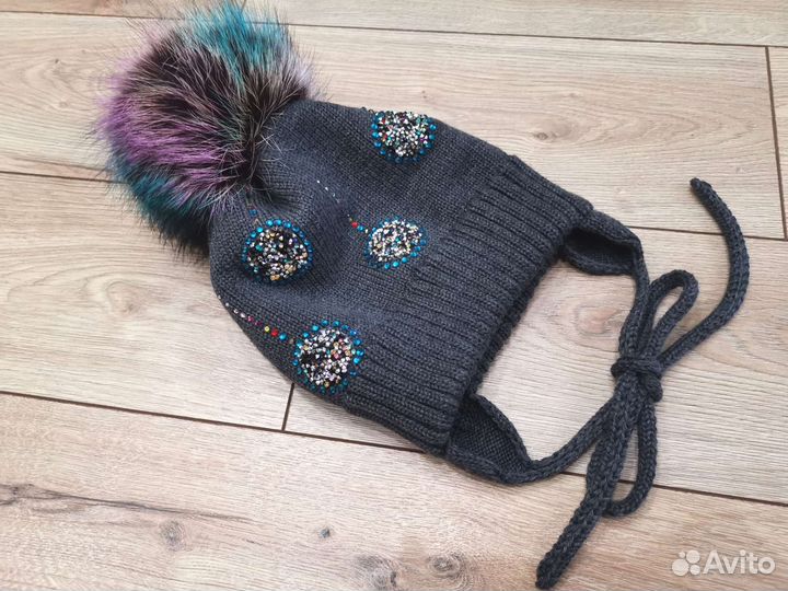 Шапка меринос 52-54, мех енот
