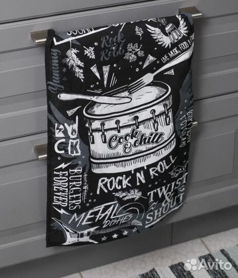 Набор черный фартук + 2 полотенца Rock on