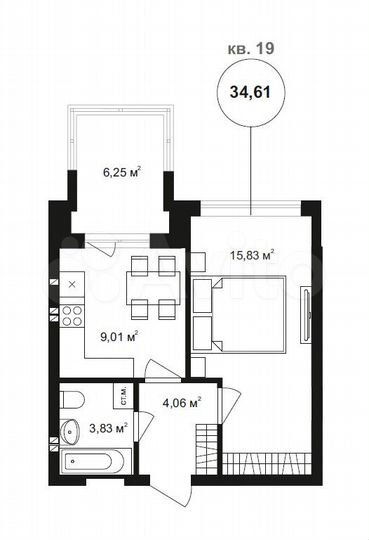1-к. квартира, 39 м², 1/4 эт.