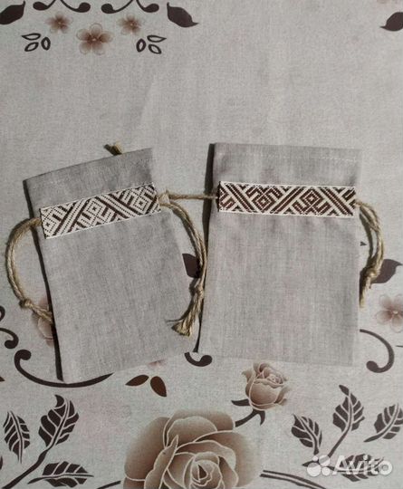 Экомешочки льняные с джутовыми завязками