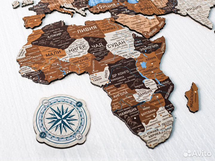 Деревянная карта мира из дерева настенная, Железно
