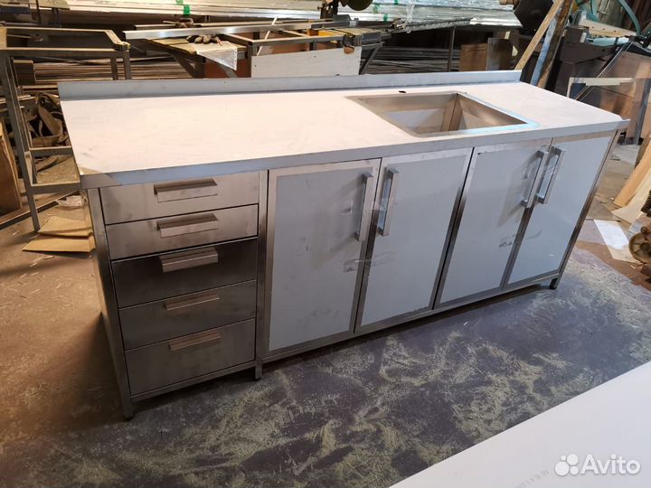 Стол тумба из нержавеющей стали 6 ящиков