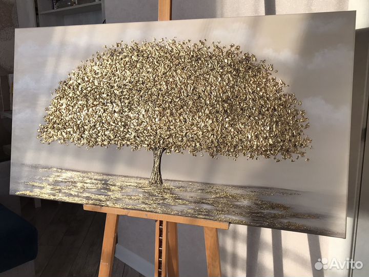 Большая картина маслом Золотое дерево