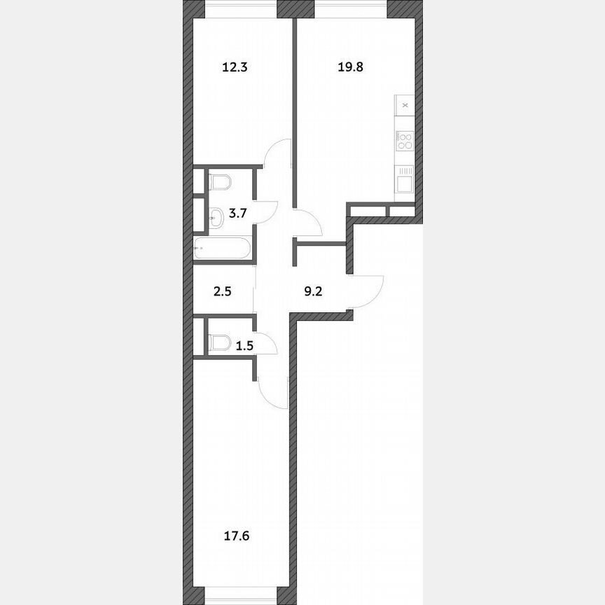 2-к. квартира, 66,6 м², 16/19 эт.