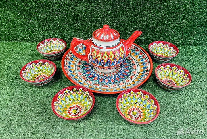 Чайный сервиз Риштан красный