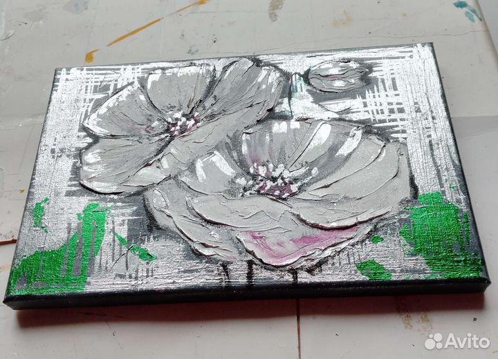 Картина маслом. Серебро поталь