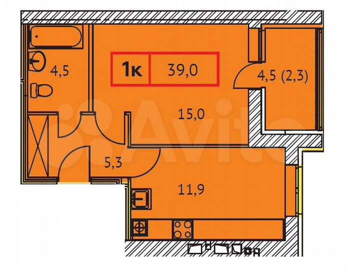 1-к. квартира, 39 м², 2/9 эт.