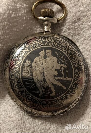 С сюжетомСеребряные карманные часы Perret & Fils B