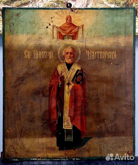 Старинная икона Николай Чудотворец