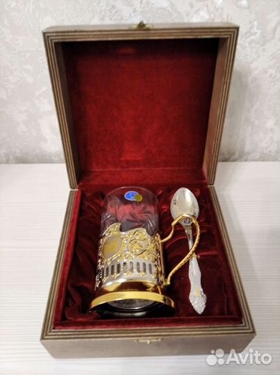 Подарочный набор, подстаканник с позолотой