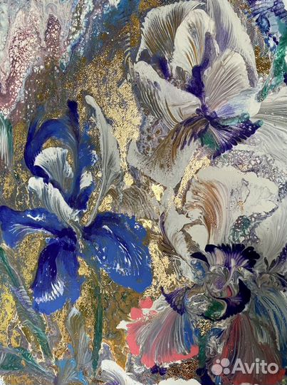 Картина. «ирисы» авторская работа, позолота