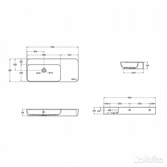 Раковина Solid Surface Vincea VWB-6S590MW, 900*40