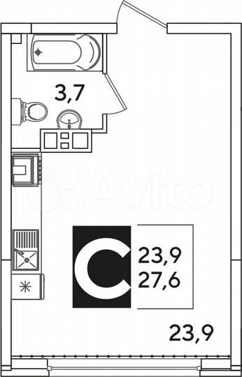 Квартира-студия, 27,6 м², 3/16 эт.