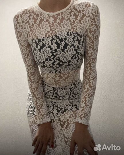 Платье длинное кружевное гипюр размер S