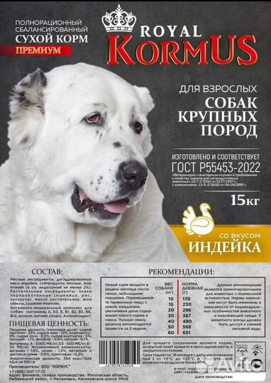 Корм для собак крупных и средних пород