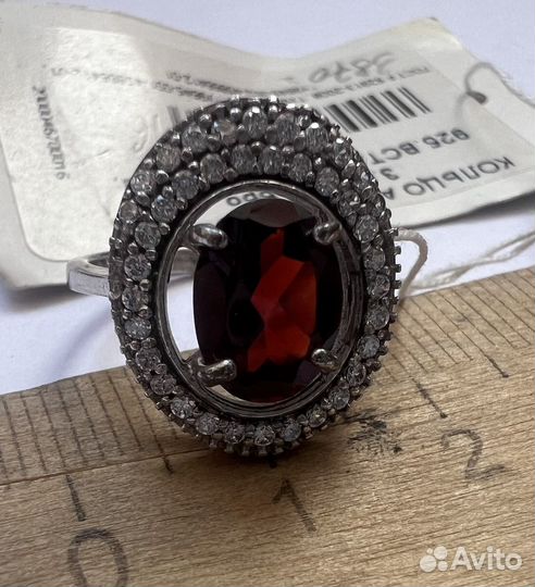 Серебряное кольцо 925 гранат циркон новые