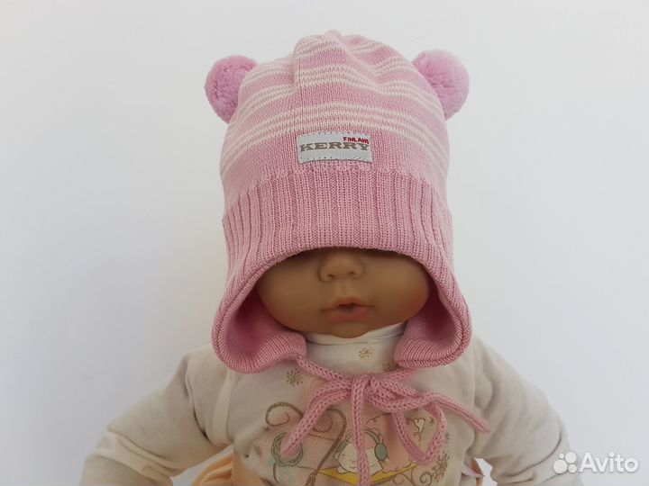 Теплая шапка для девочек розовая Kerry р44 46