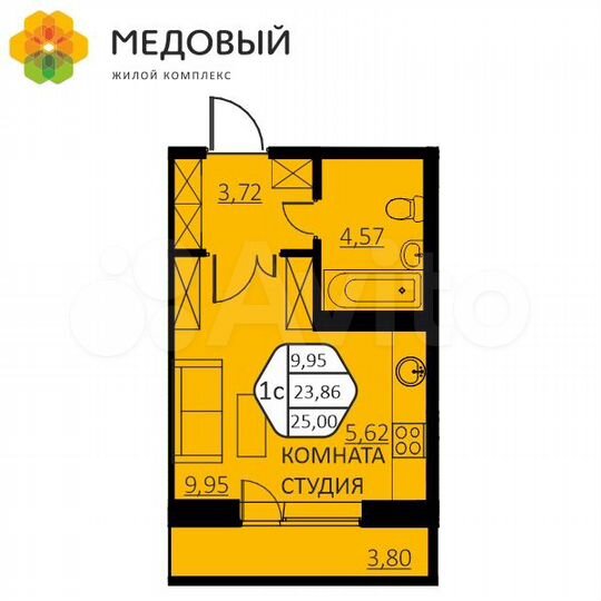 1-к. квартира, 25 м², 6/16 эт.