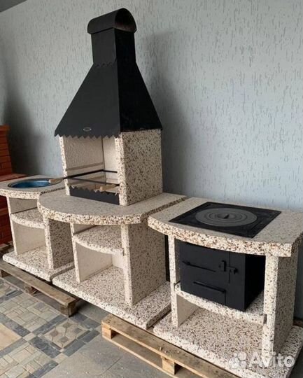 Модульная мангальная зона, печь под камин