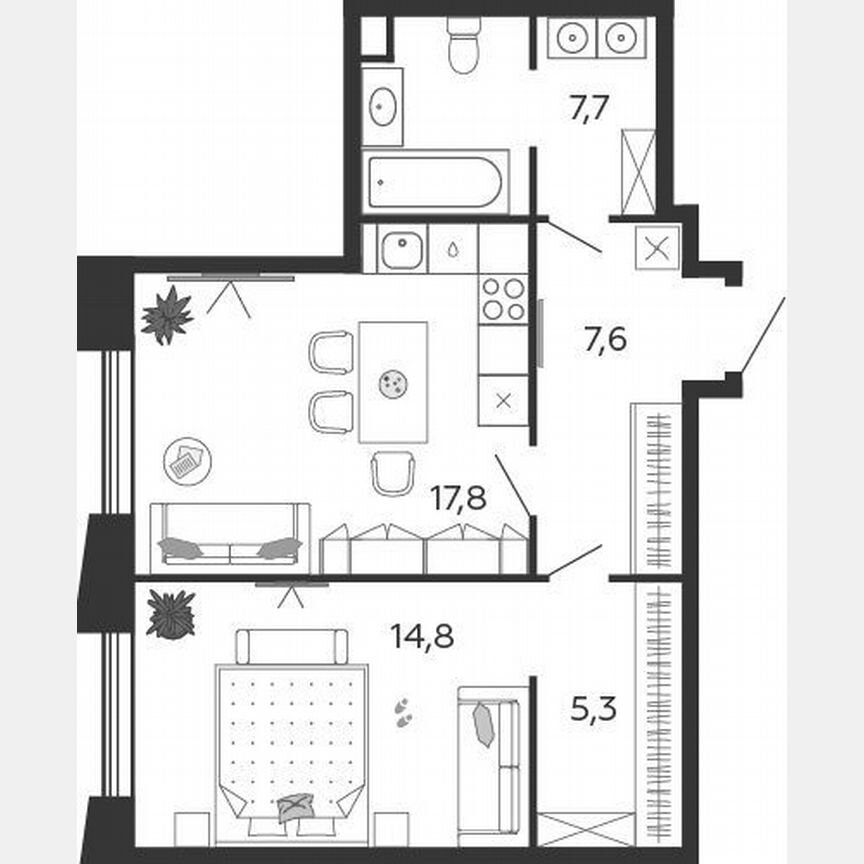 1-к. квартира, 53,5 м², 4/5 эт.