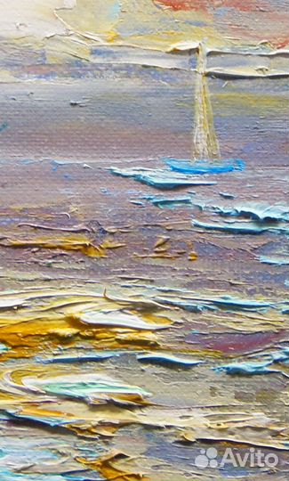 Картина маслом, Морской пейзаж с яхтами, 18х24 см