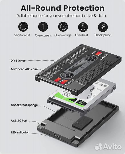 Корпус для жесткого диска ssd/hdd 2.5 orico, белый