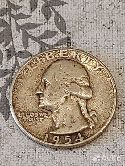 Монета 25 центов США серебро