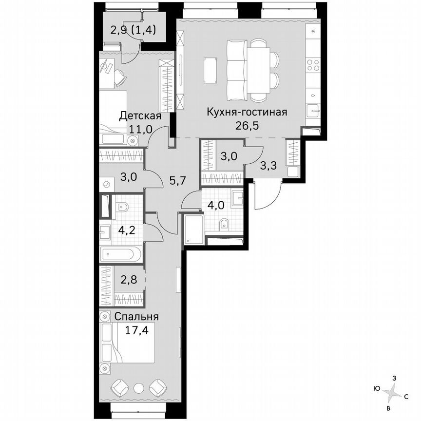 2-к. квартира, 82,3 м², 20/20 эт.