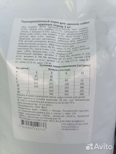 Сухой корм для щенков собак крупных пород