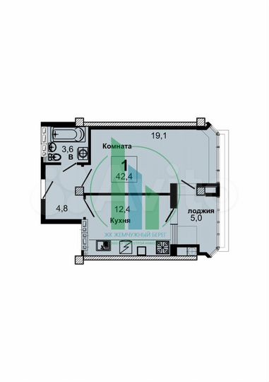1-к. квартира, 42,4 м², 2/8 эт.