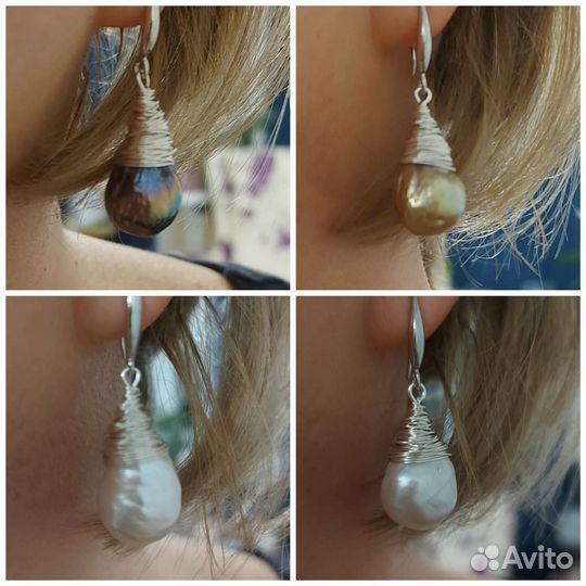 Очень крутые серебряные серьги с барочным жемчугом