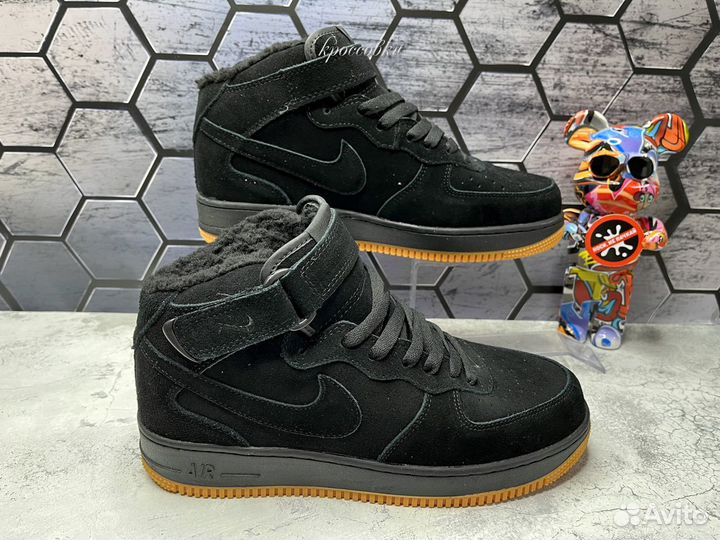 Кроссовки зимние NIke Air Force 1 Mid черно-корич