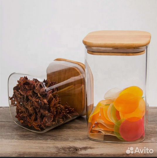 Банки для сыпучих продуктов стеклянные с дерев. кр