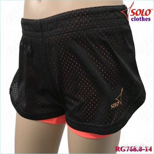 Шорты двойные solo чёрный / оранжевый неон (р. 32)