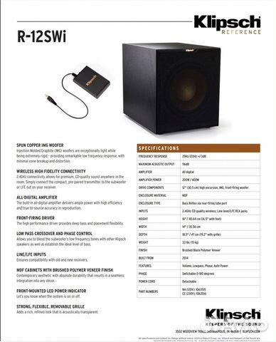 Активный сабвуфер Klipsch R-12SWi с Bluetooth