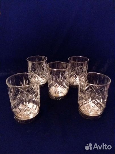 Винтажные хрустальные стопки с мельхиором