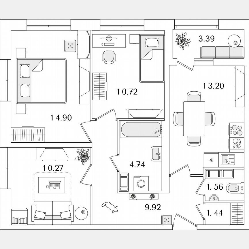 3-к. квартира, 68,6 м², 16/22 эт.