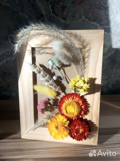 Гербарий сухоцветы в рамке, картина