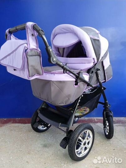 Коляска Фиолетовый+серый поворотные колеса