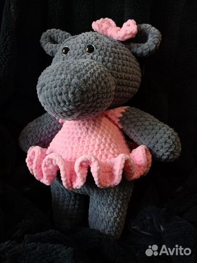 Плюшевый бегемотик ручной работы