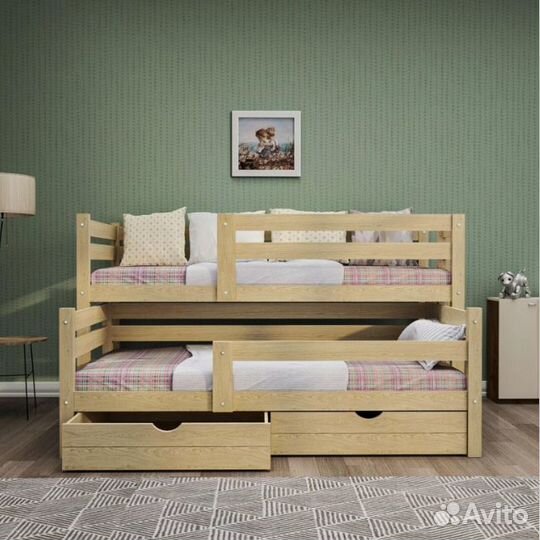 Детская кровать из березыс выкатным местом