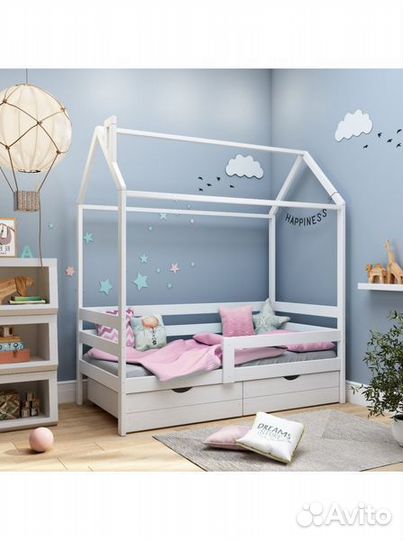 Кроватка высокий борт детская из массива домик