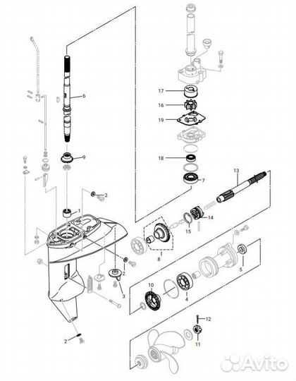 Приводной вал Tohatsu (Тохатсу) 18 л.с 2 такта