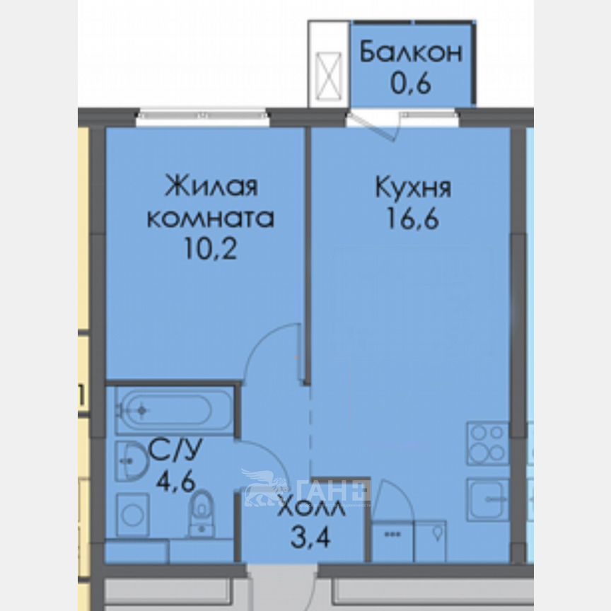 1-к. квартира, 35,4 м², 6/12 эт.