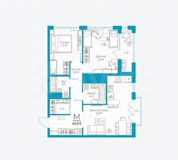 2-к. квартира, 66 м², 18/25 эт.