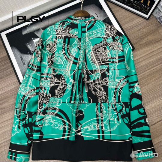 Шелковая яркая рубашка Hermes с акцентами