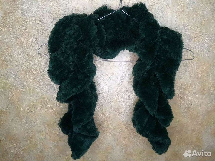 Воротник съёмный меховой зелёный, снуд, шарф